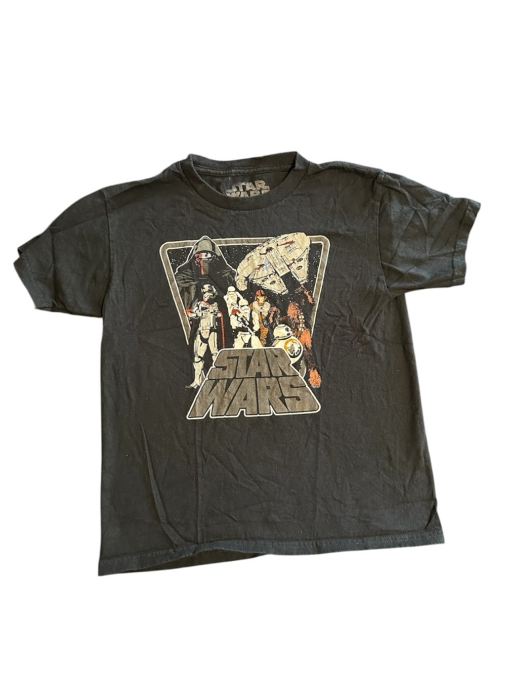 Star Wars Black Graphic Tee with Vintage Character Collage
